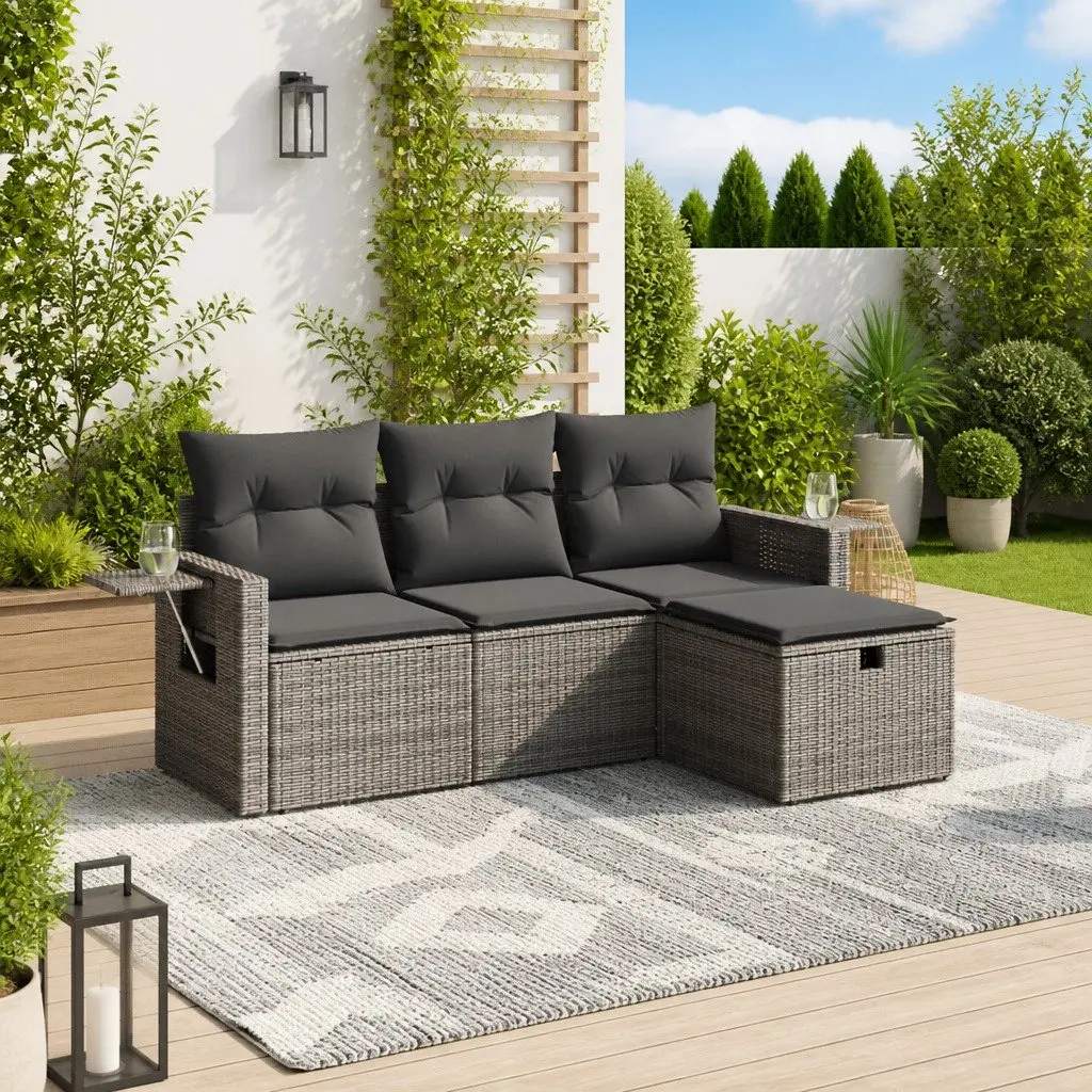 4 Piece Garden Sofa Set with Cushions Grey Outdoor Patio Furniture Modular