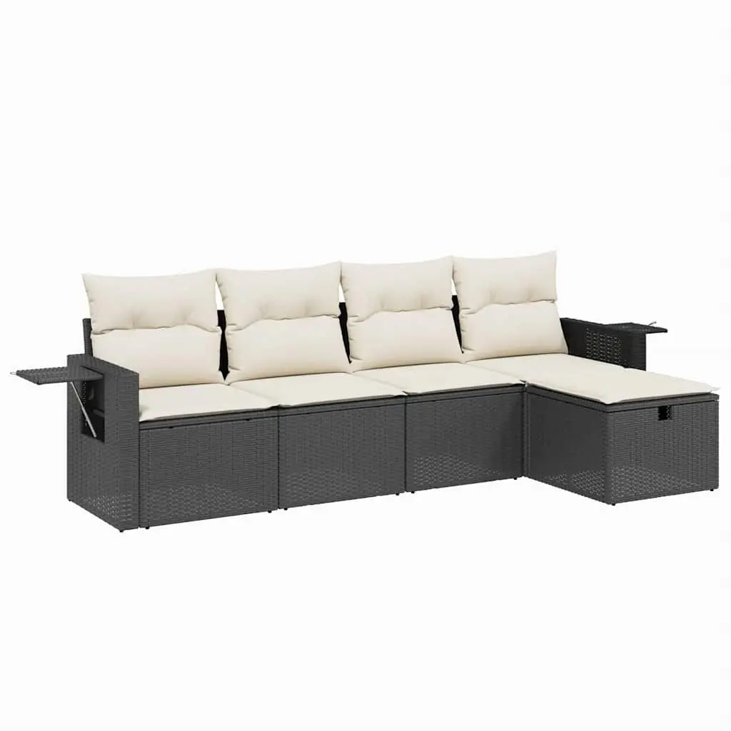 5 Piece Outdoor Garden Sofa Set PE Rattan Modular Black with Cushions