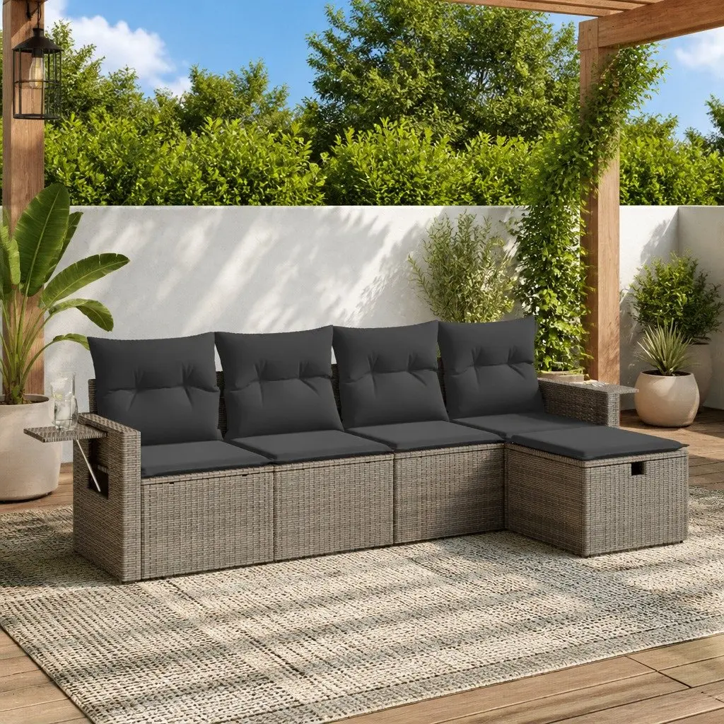 5 Piece Garden Sofa Set PE Rattan Powder-coated Steel Grey Outdoor Furniture