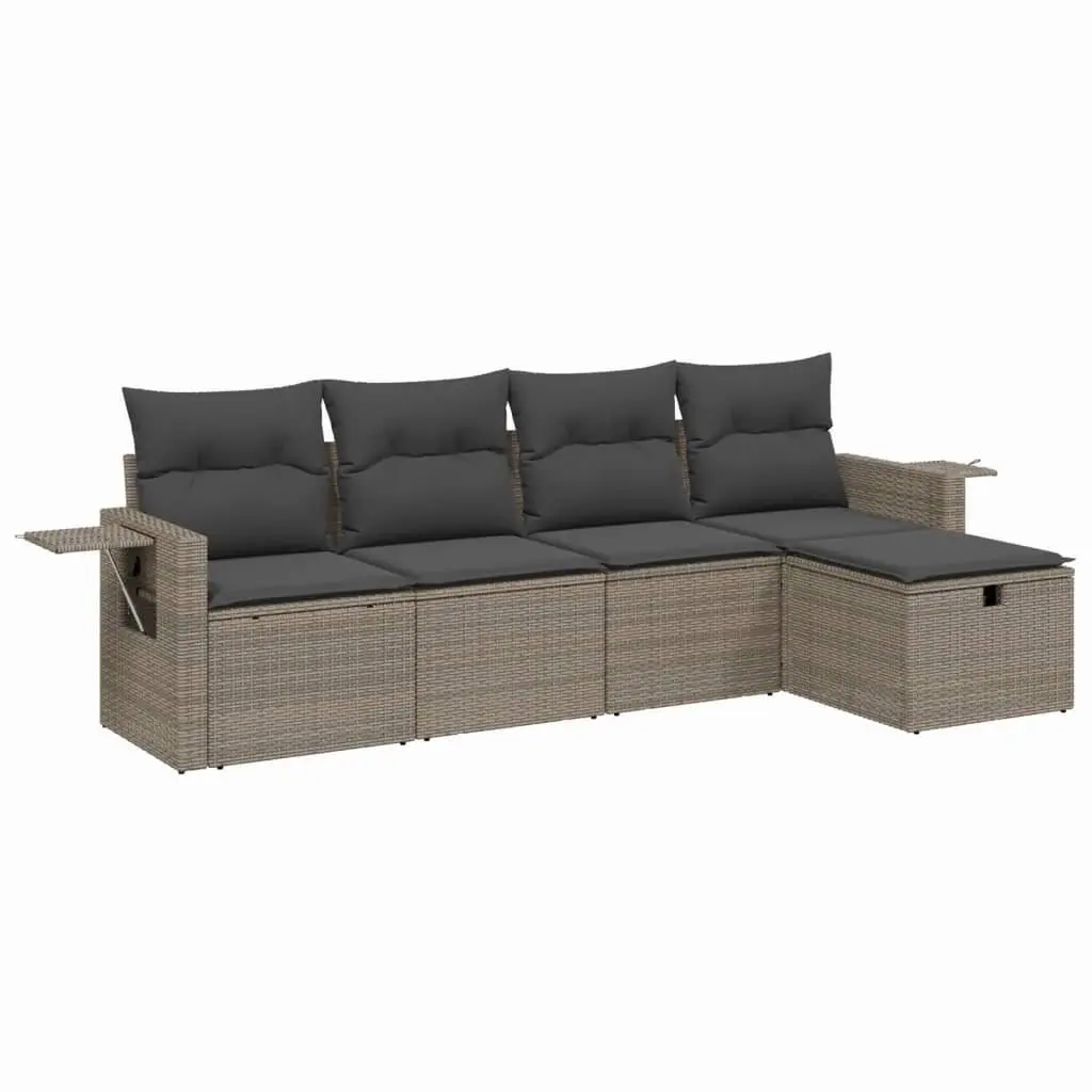 5 Piece Garden Sofa Set PE Rattan Powder-coated Steel Grey Outdoor Furniture