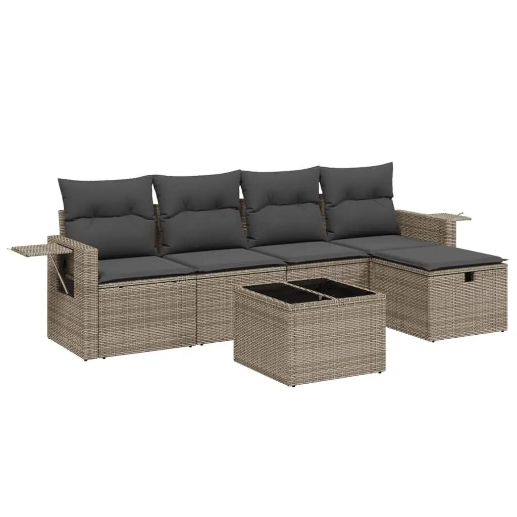 Garden Sofa Set PE Rattan Modular 6 Piece Outdoor Furniture Grey with Cushions