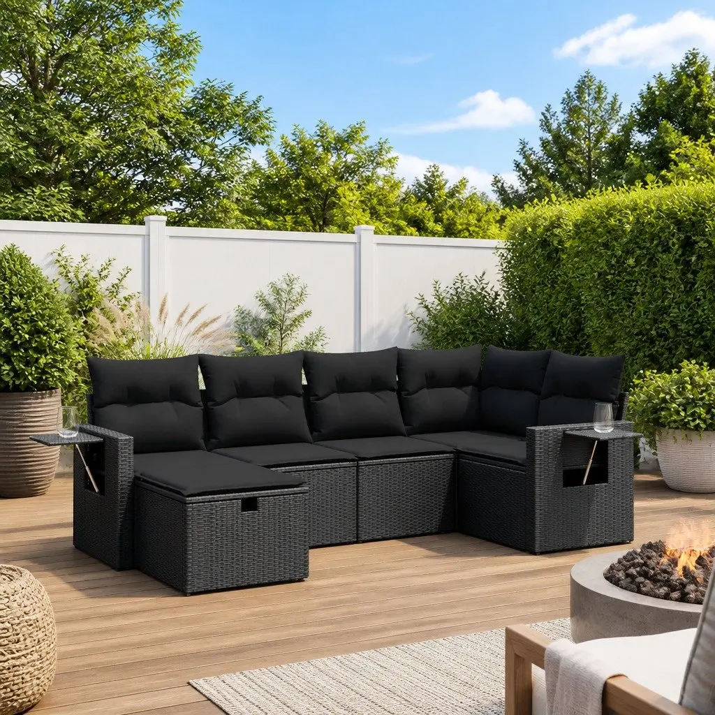 Modular Outdoor 6-Piece Sofa Set Black