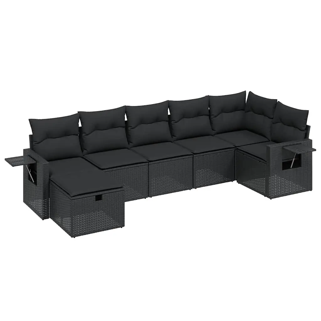 7 Piece Outdoor Garden Sofa Set PE Rattan Modular Black with Cushions