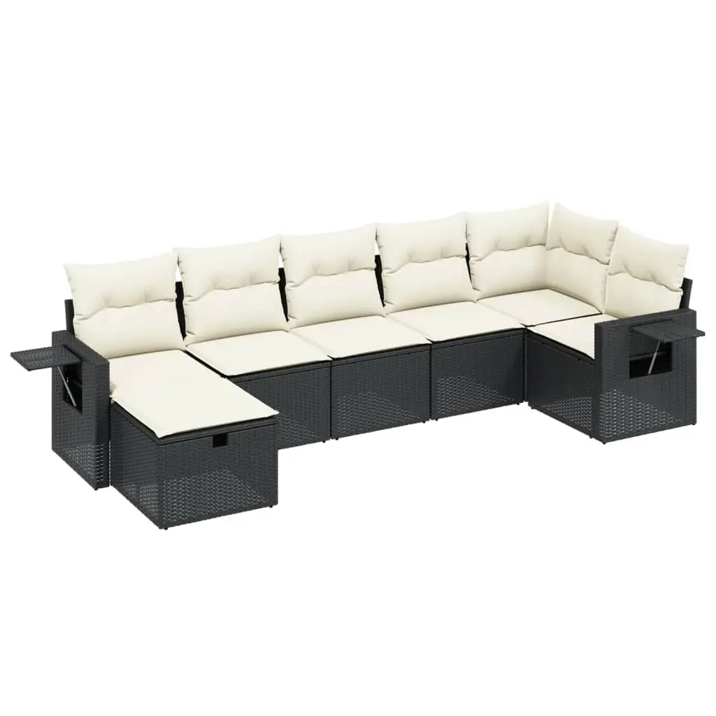 7 Piece Garden Sofa Set Outdoor Patio Furniture with Cushions Black Poly Rattan