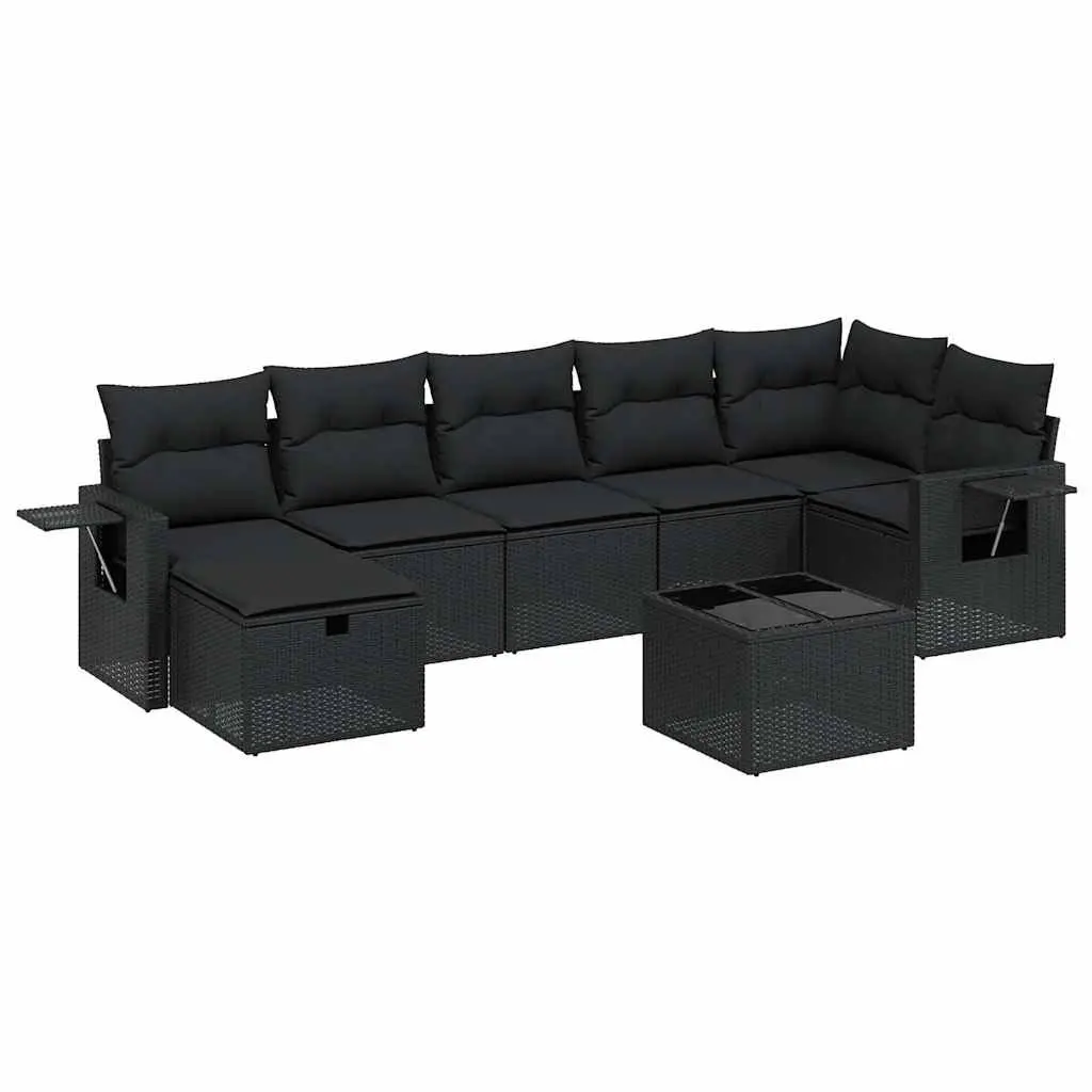 Outdoor Furniture Set 8 Piece Modular Black Poly Rattan Patio Sofa Lounge Seating