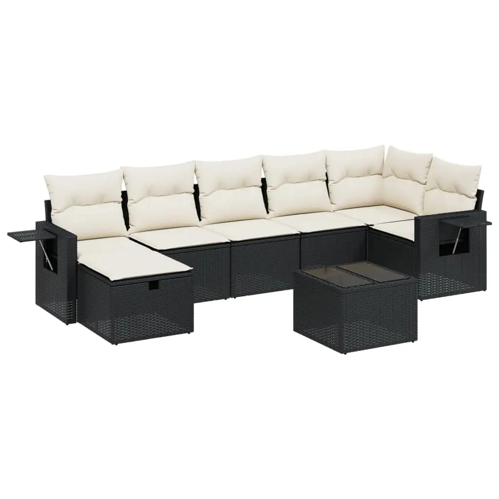 Garden Sofa Set 8 Piece Outdoor Furniture Patio Black Poly Rattan with Cushions