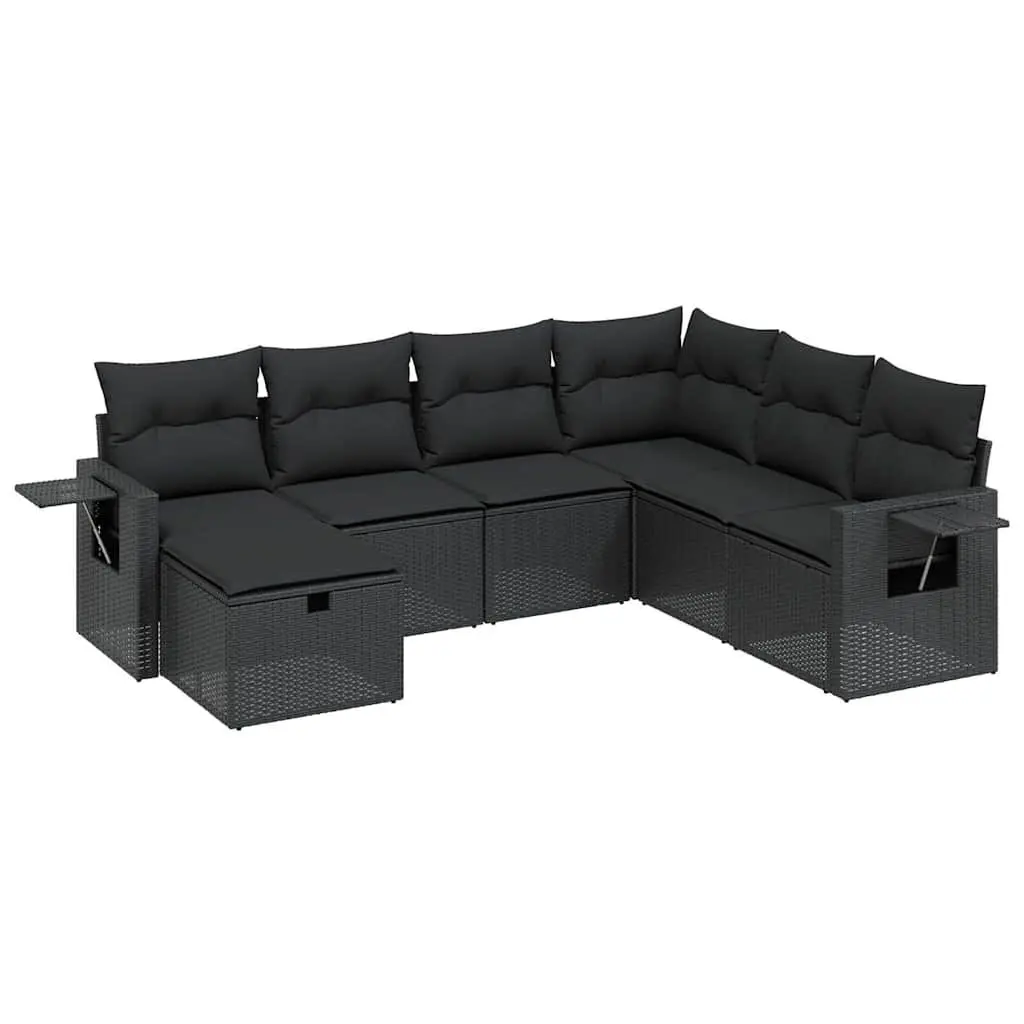 7 Piece Modular Outdoor Sofa Set Black PE Rattan with Cushions