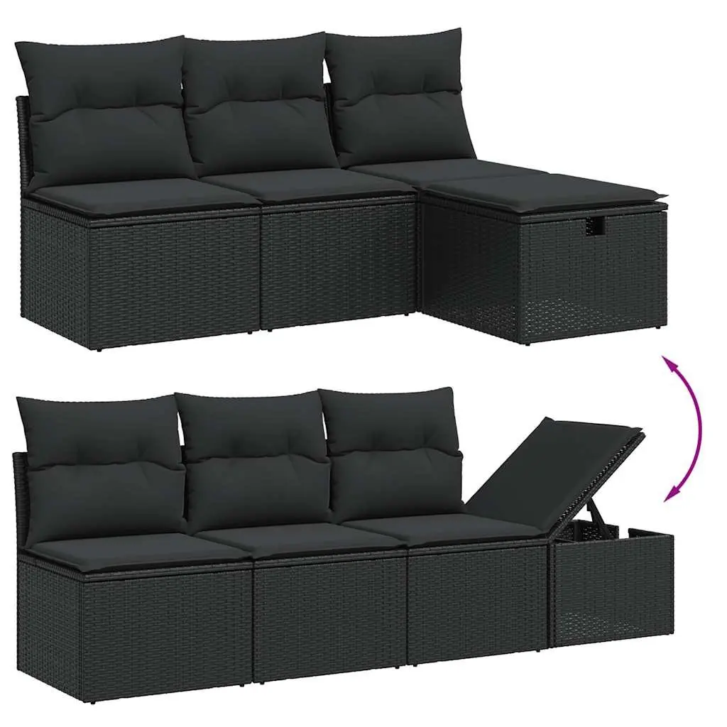 7 Piece Modular Outdoor Sofa Set Black PE Rattan with Cushions