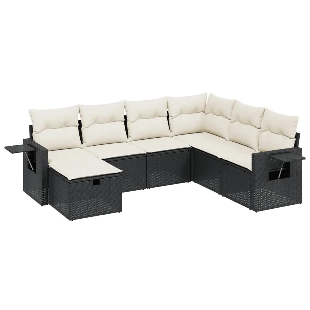 7 Piece Garden Sofa Set Poly Rattan Black Outdoor Furniture