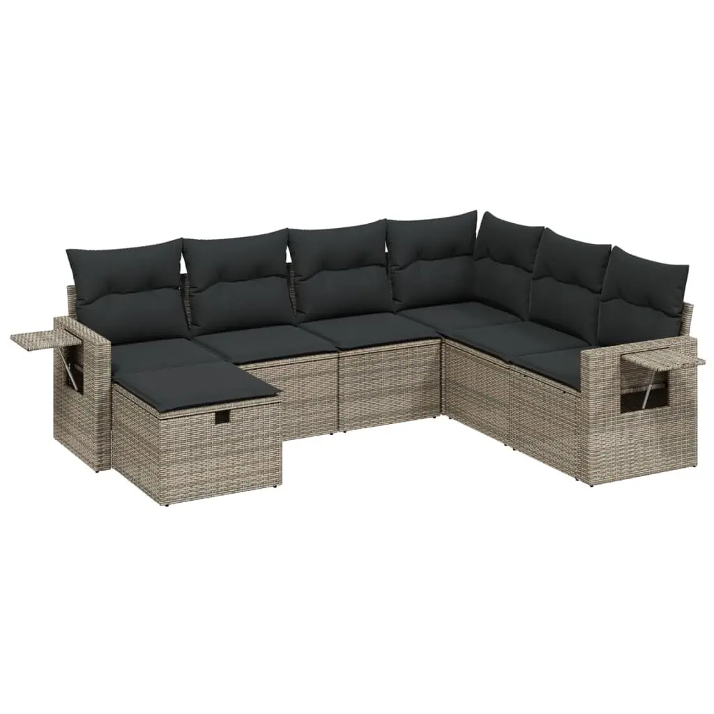7 Piece Garden Sofa Set PE Rattan Cushions Modular Grey Outdoor Patio Furniture