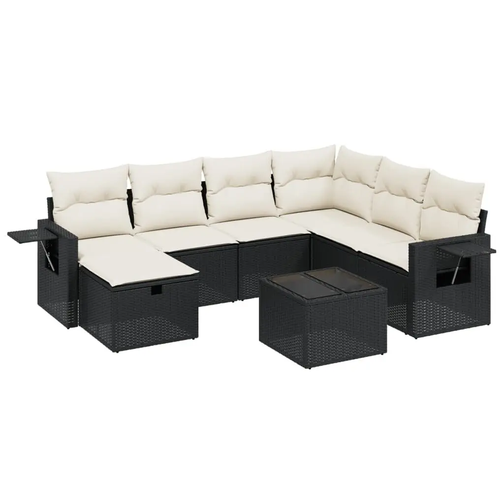 8 Piece Modular Outdoor Sofa Set Black PE Rattan Cushions Tempered Glass Table