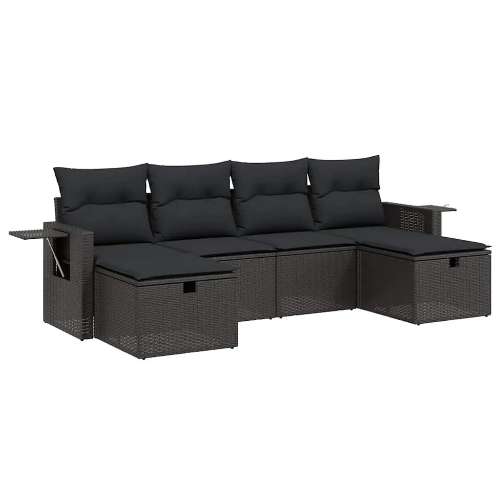 Garden Sofa Set 6 Piece Outdoor Furniture Patio Seating Black Poly Rattan