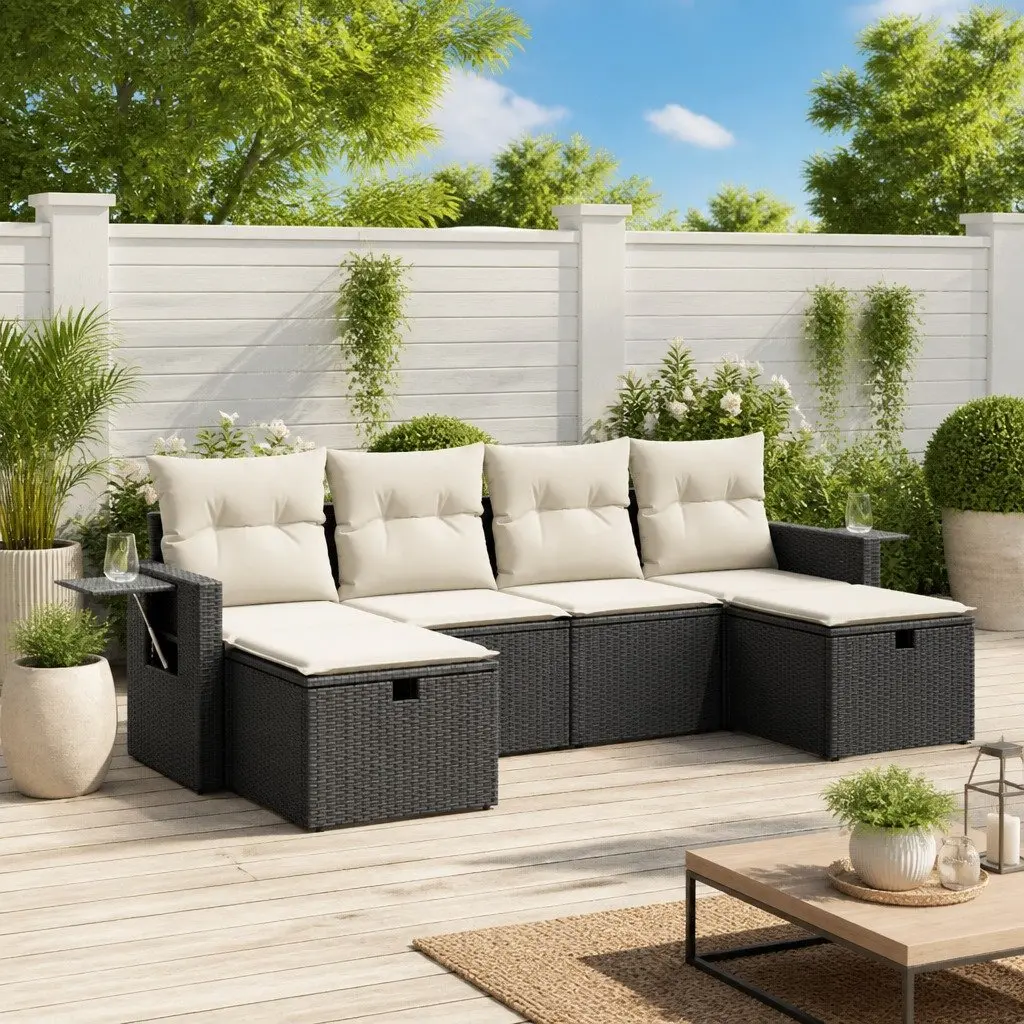 Garden Sofa Set Modular PE Rattan 6 Piece Outdoor Patio Furniture Black