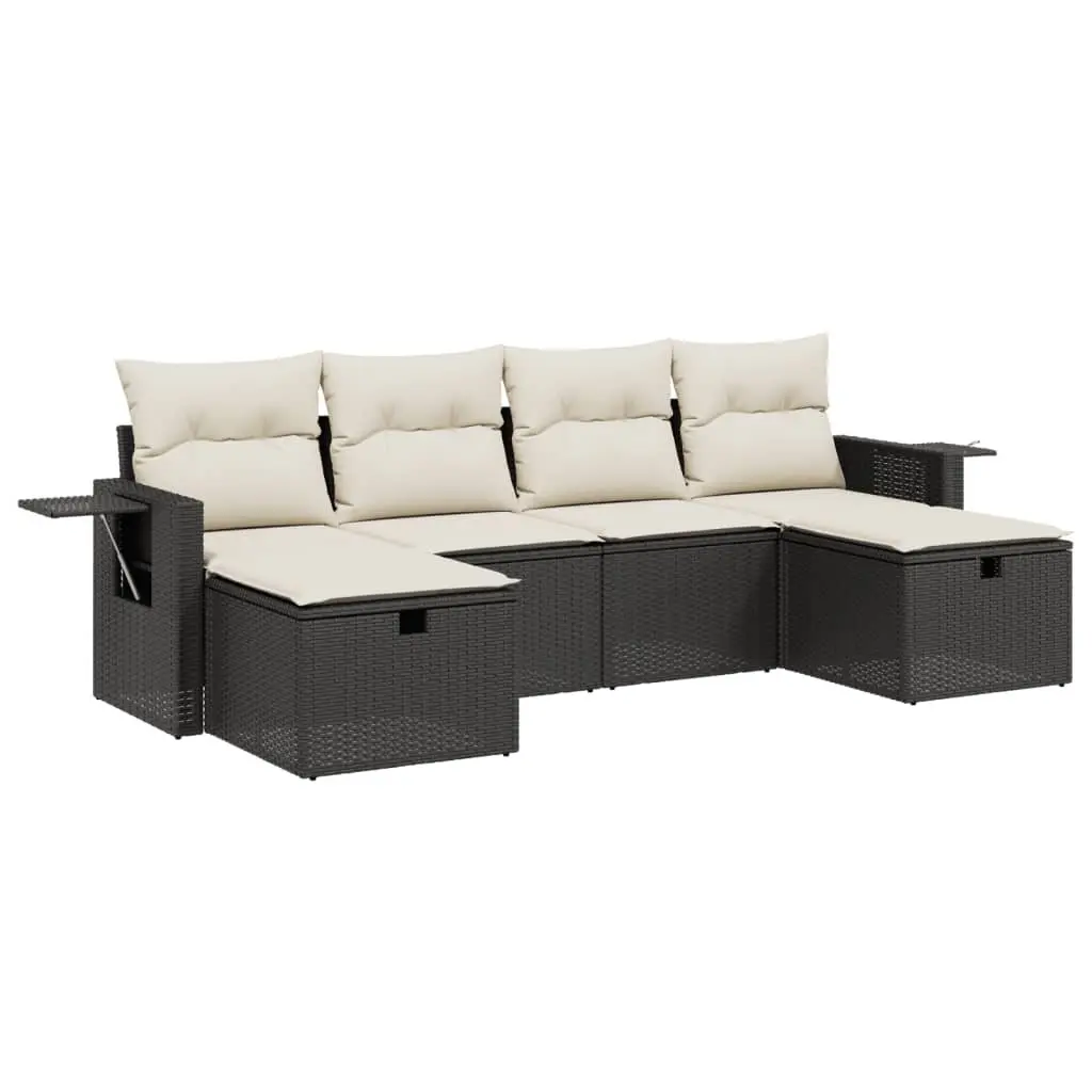 Garden Sofa Set Modular PE Rattan 6 Piece Outdoor Patio Furniture Black