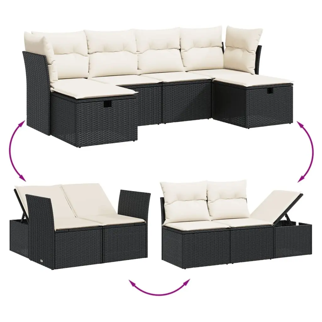 Garden Sofa Set Modular PE Rattan 6 Piece Outdoor Patio Furniture Black