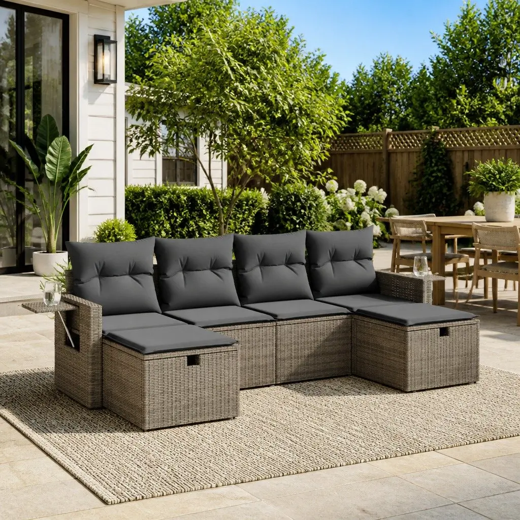 Garden Sofa Set 6 Piece Grey Outdoor Furniture Patio Lounge Sectional Modular