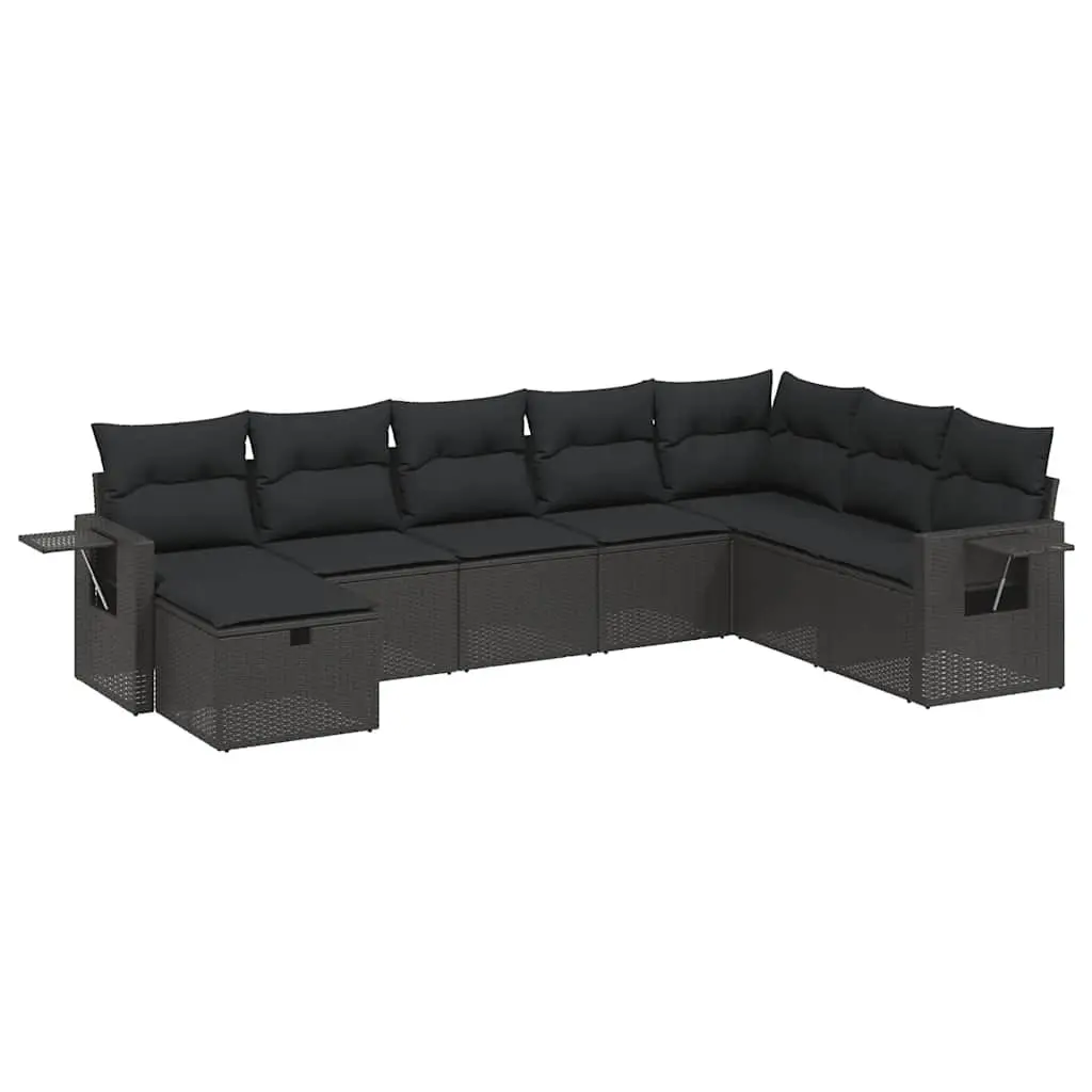 Garden Sofa Set 8 Piece Outdoor Furniture Black Poly Rattan with Cushions Patio