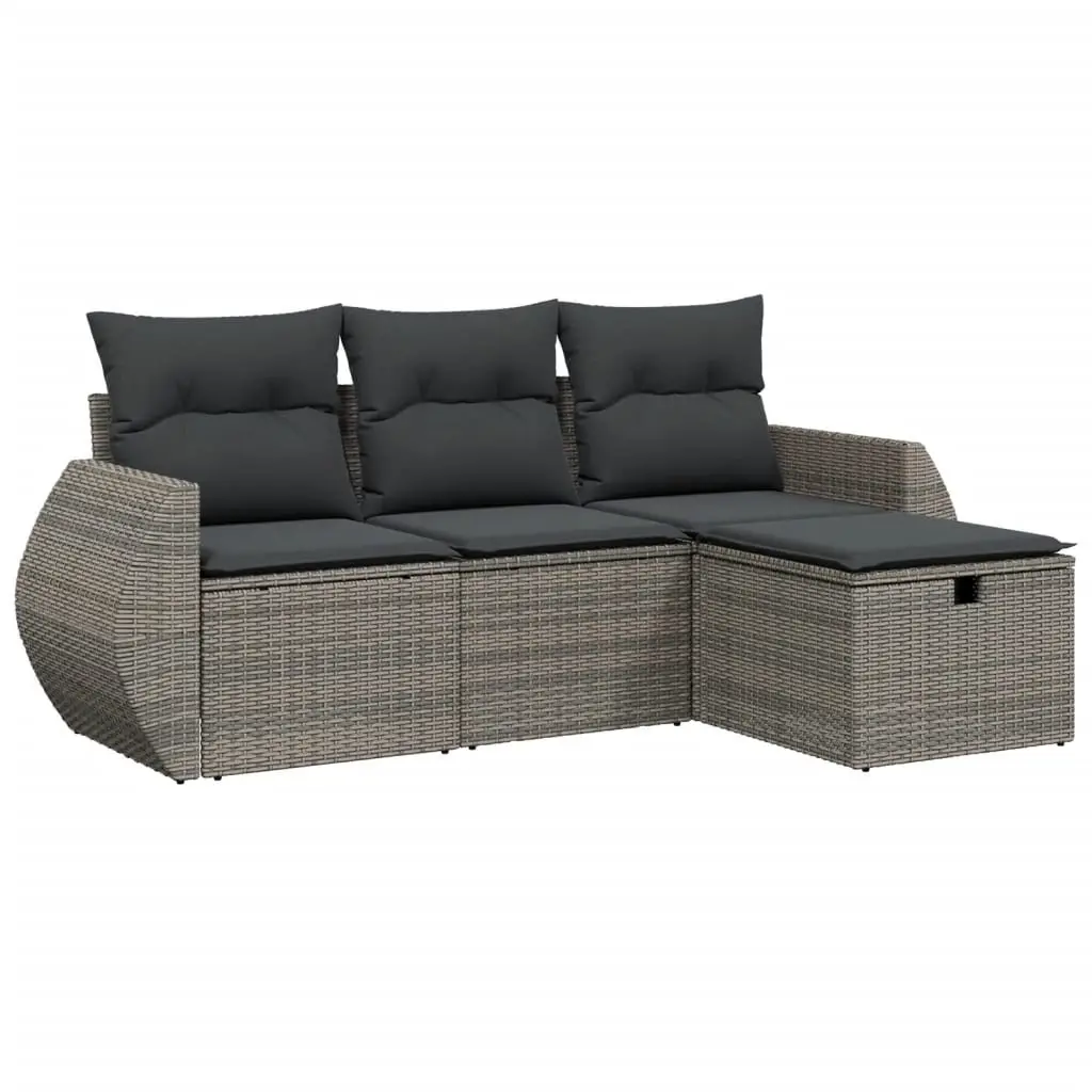 4 Piece Garden Sofa Set Outdoor Furniture Grey Rattan Cushions Patio Lounge