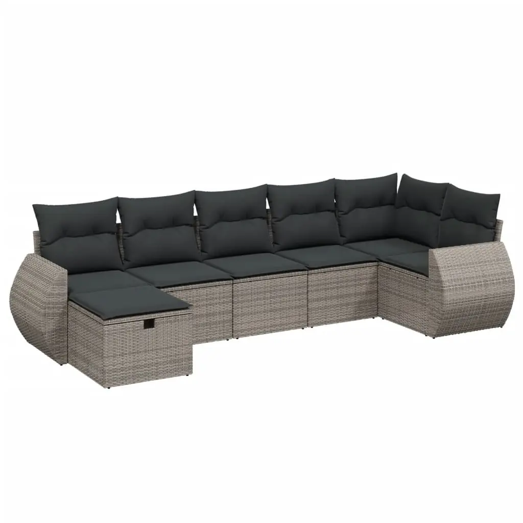 7 Piece Outdoor Sofa Set Modular Grey with Cushions Patio Furniture for Garden