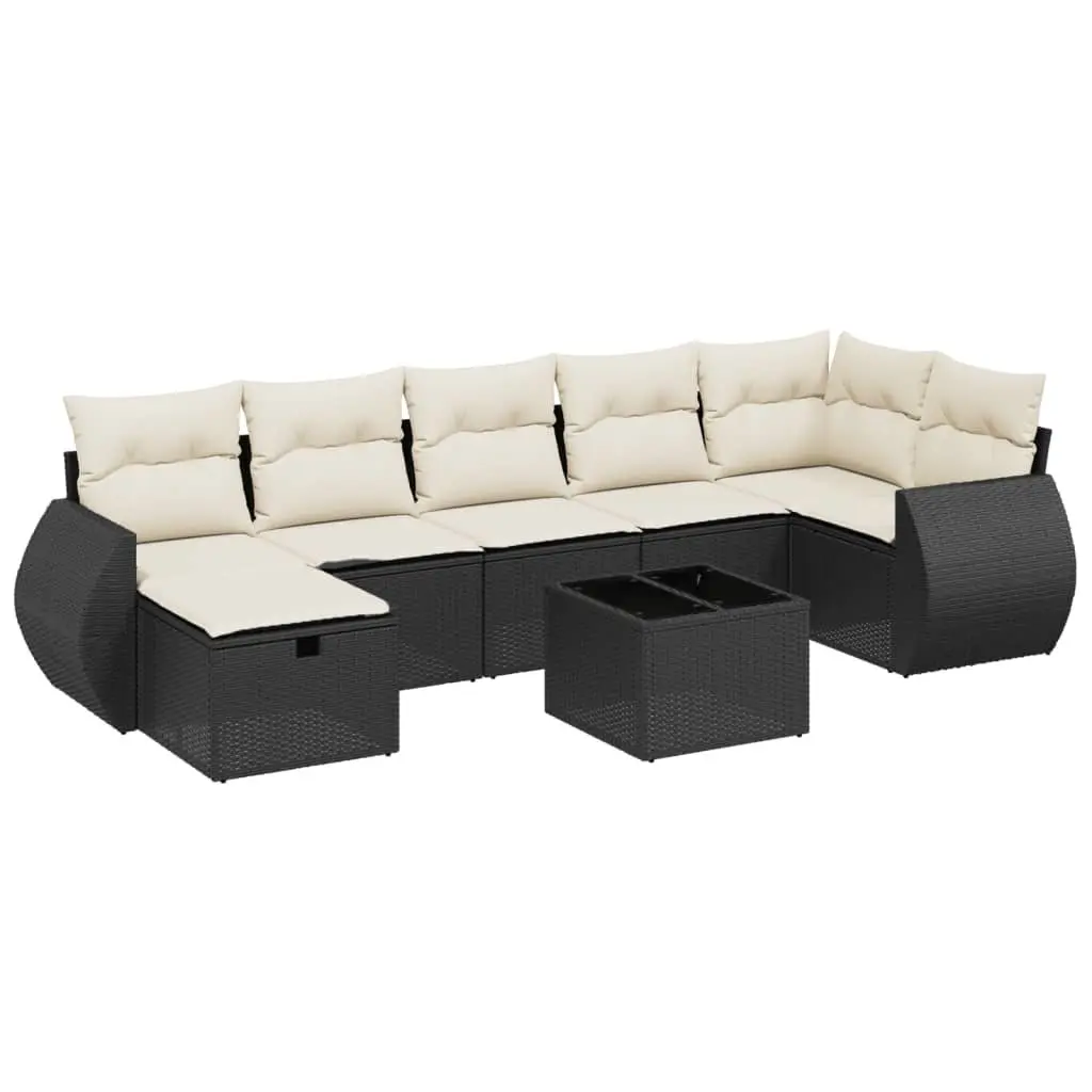 Garden Sofa Set 8 Piece Outdoor Furniture Patio Black Poly Rattan Modular