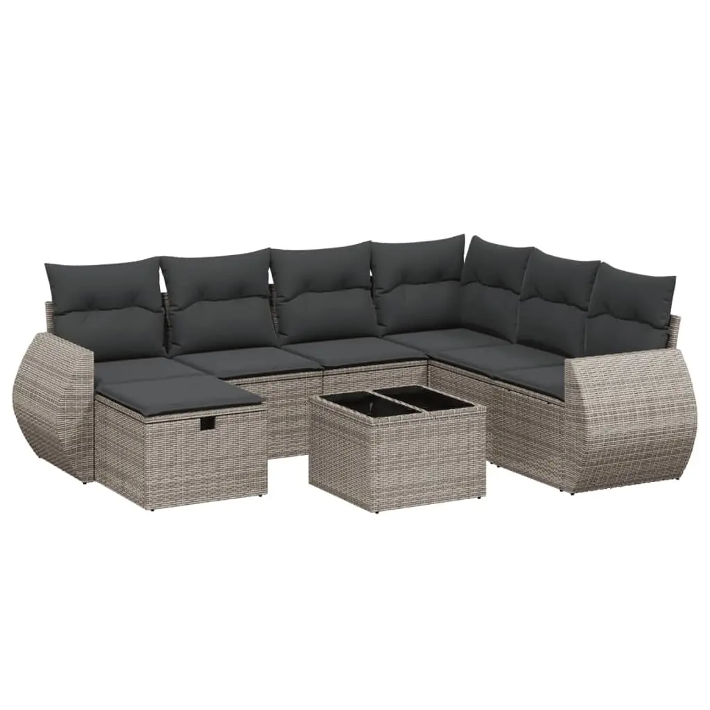 Garden Sofa Set PE Rattan Powder-coated Steel 8 Piece Outdoor Furniture Grey with Cushions Table