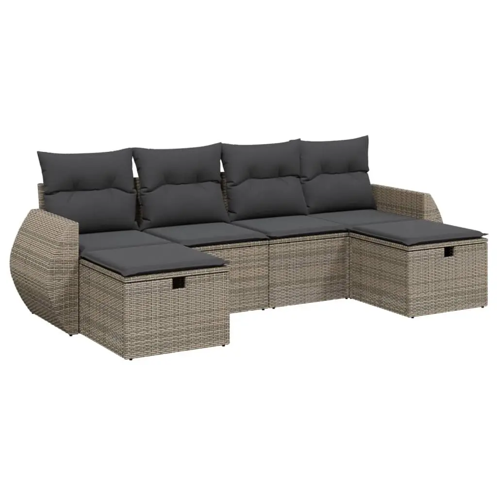 Garden Sofa Set Modular PE Rattan 6 Piece Outdoor Furniture Grey Cushions