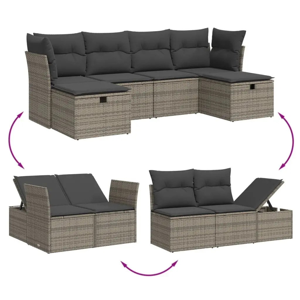 Garden Sofa Set Modular PE Rattan 6 Piece Outdoor Furniture Grey Cushions