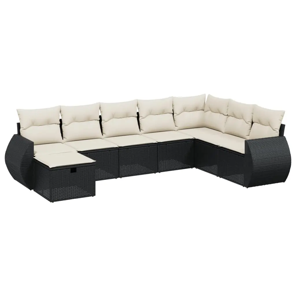 Garden Sofa Set 8 Piece Outdoor Furniture Black Poly Rattan Modular Patio