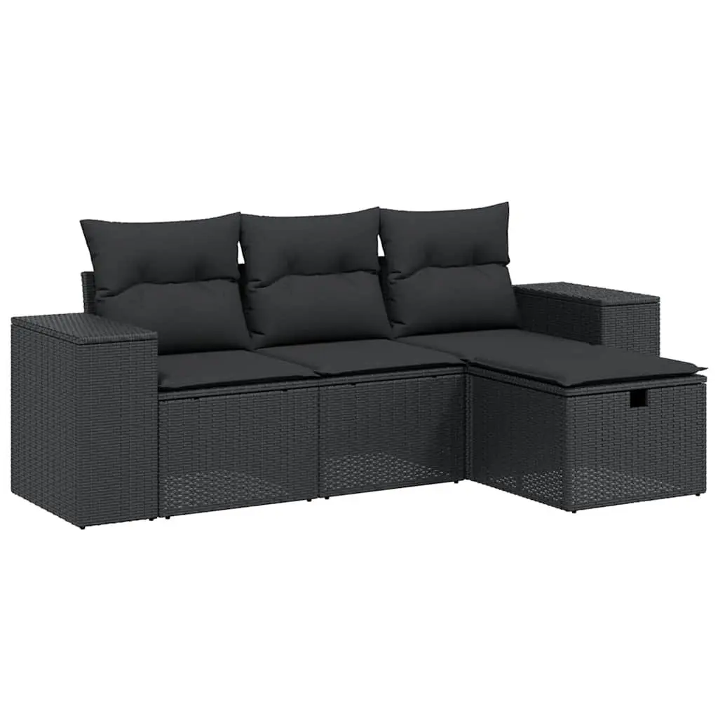 4 Piece Outdoor Garden Sofa Set Black PE Rattan with Cushions