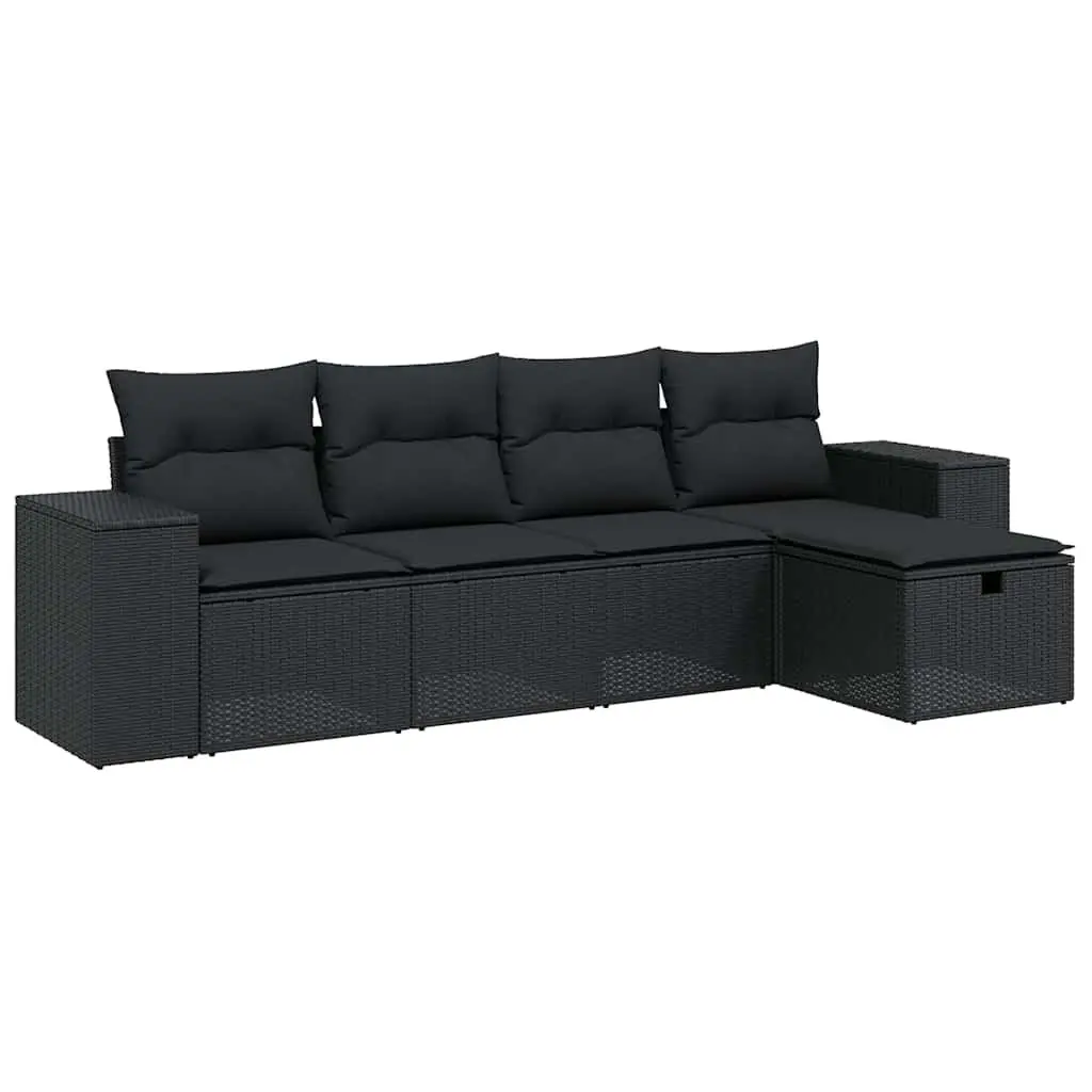 5 Piece Garden Sofa Set Poly Rattan Black Outdoor Patio Furniture