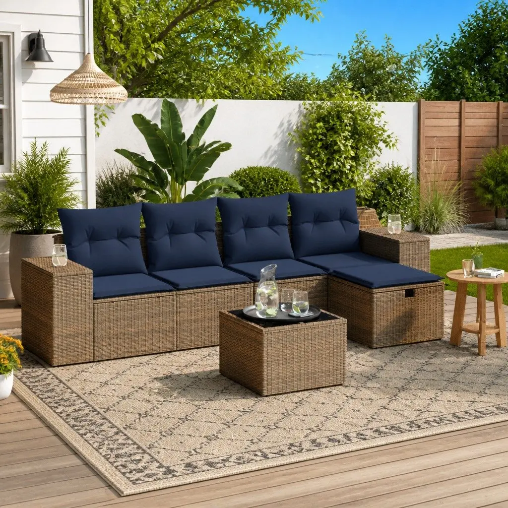 Garden Sofa Set Modular PE Rattan 6 Piece Outdoor Furniture Patio Lounge Grey