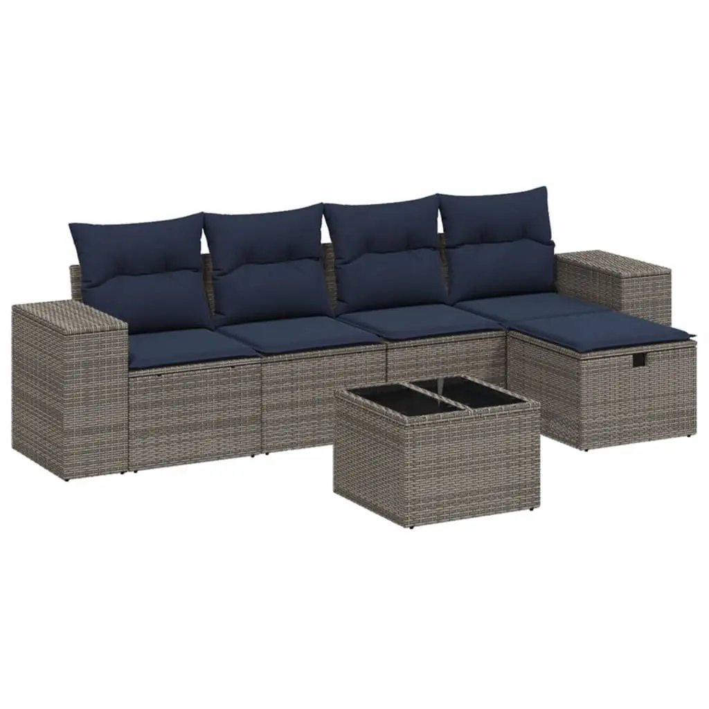 Garden Sofa Set Modular PE Rattan 6 Piece Outdoor Furniture Patio Lounge Grey
