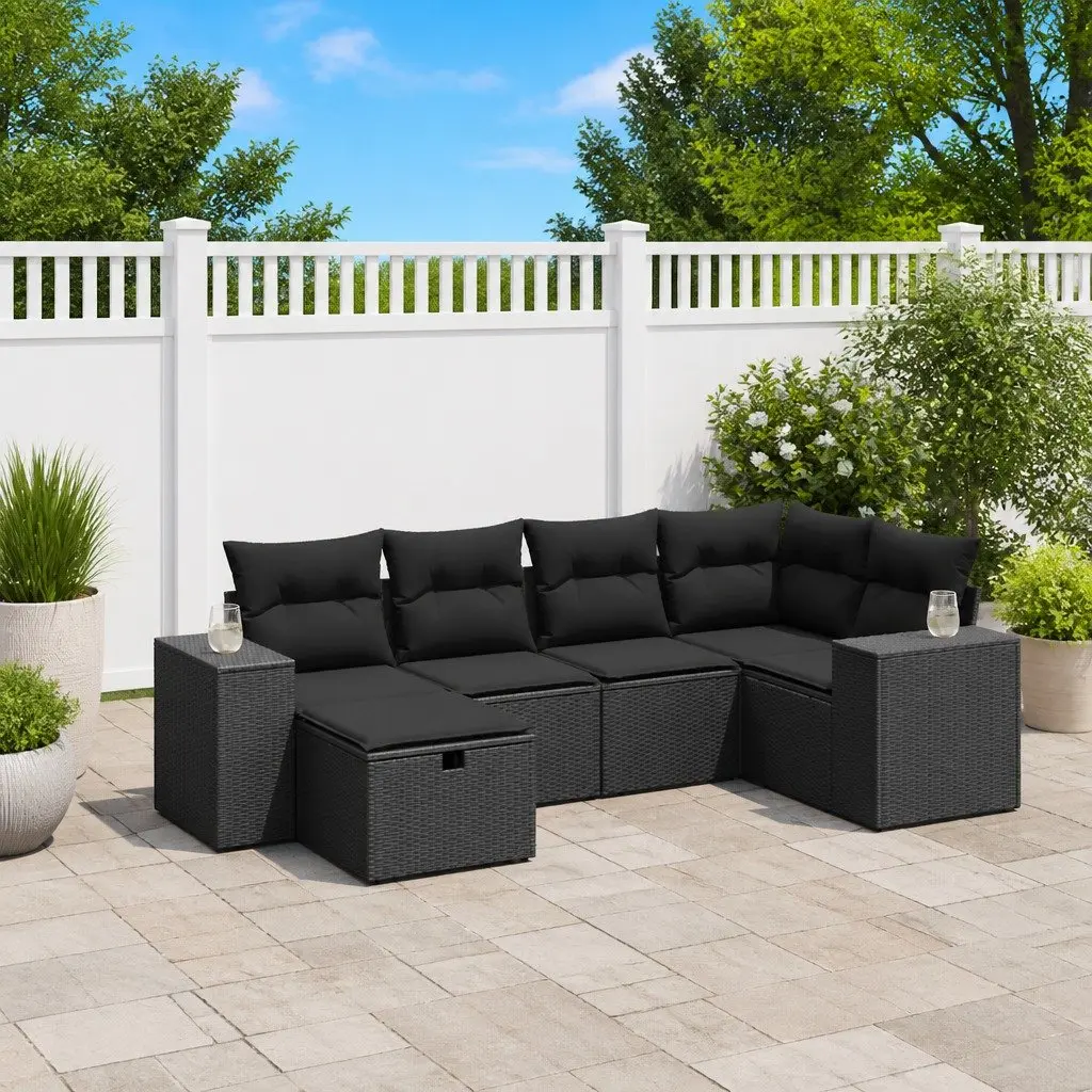 Garden Sofa Set Modular PE Rattan 6 Piece Outdoor Furniture Black