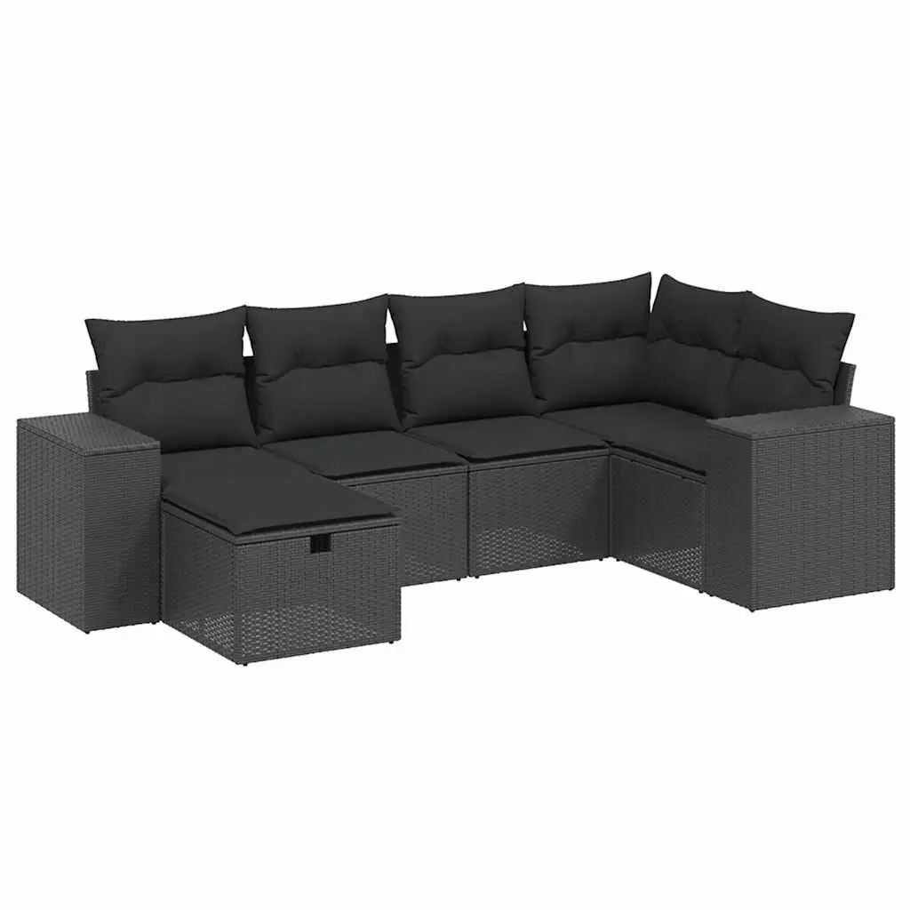 Garden Sofa Set Modular PE Rattan 6 Piece Outdoor Furniture Black