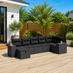 Versatile 7 Piece Black Rattan Garden Sofa Set