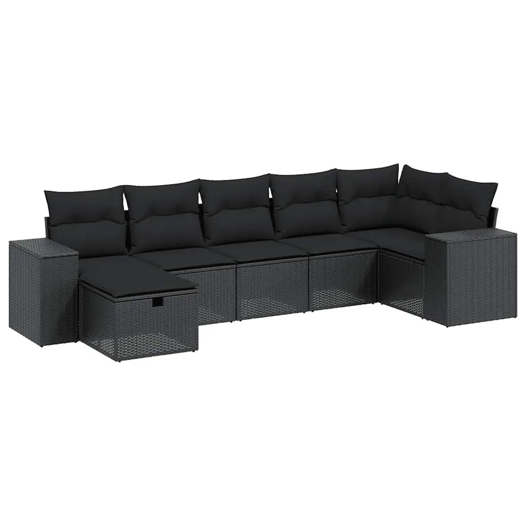 7 Piece Modular Sofa Set Outdoor Furniture Poly Rattan with Cushions Black