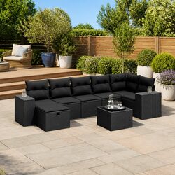 Practical 8 Piece Black Patio Sofa Set with Cushions
