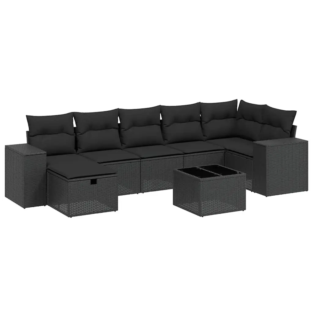 8 Piece Black Patio Sofa Set with Cushions