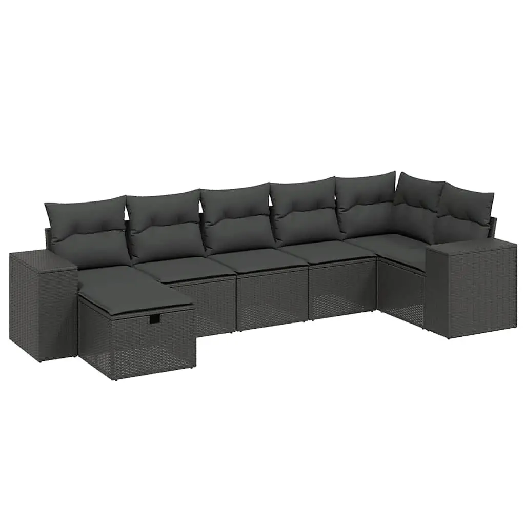 7 Piece Garden Sofa Set Modular PE Rattan Black with Cushions Outdoor Furniture