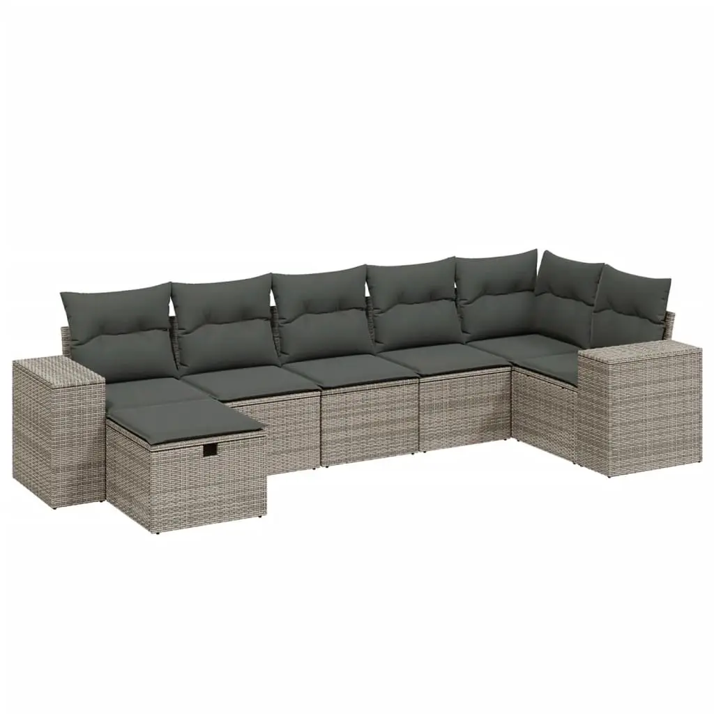 7 Piece Outdoor Sofa Set Poly Rattan Modular Grey