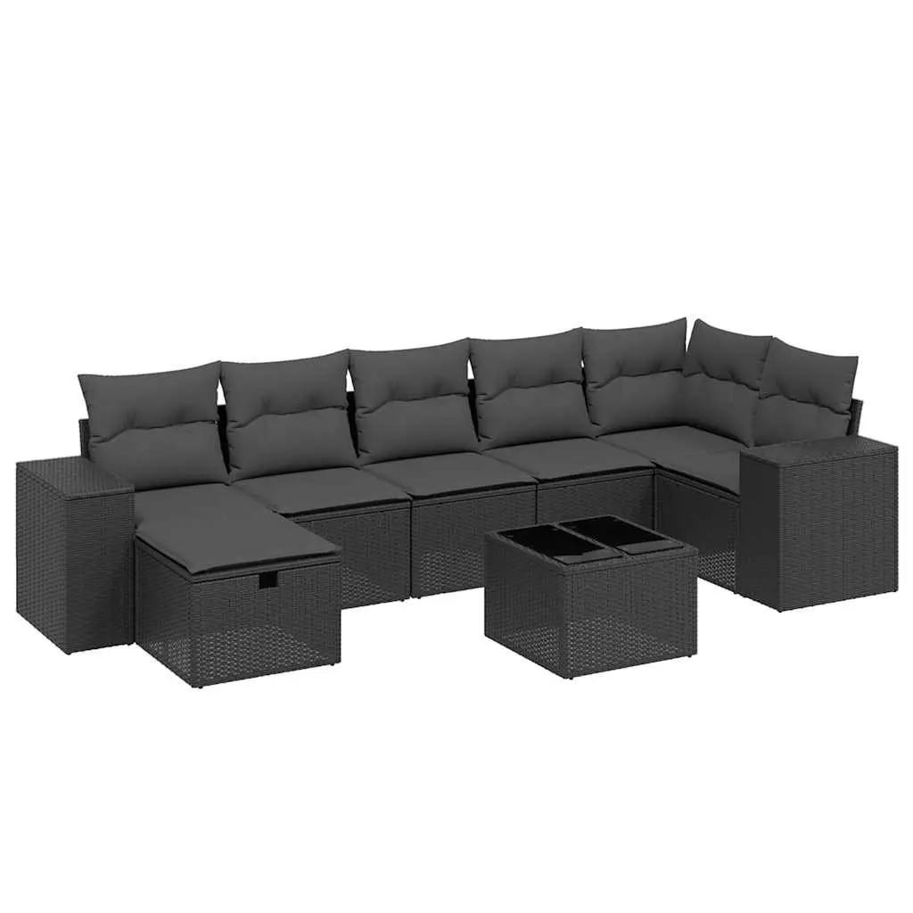 Garden Sofa Set PE Rattan 8 Piece Black Powder Coated Steel Outdoor Furniture
