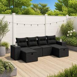 Garden Sofa Set 6 Piece Outdoor Furniture Patio Seating with Cushions Black