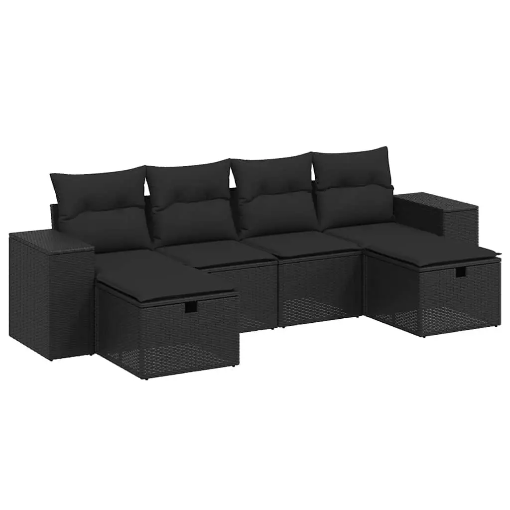 6 Piece Modular Patio Sofa Set Black Durable PE Rattan with Thick Cushions for Outdoor Living