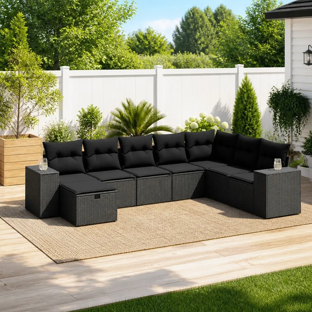Garden Sofa Set 8 Piece Modular PE Rattan Outdoor Patio Furniture Black