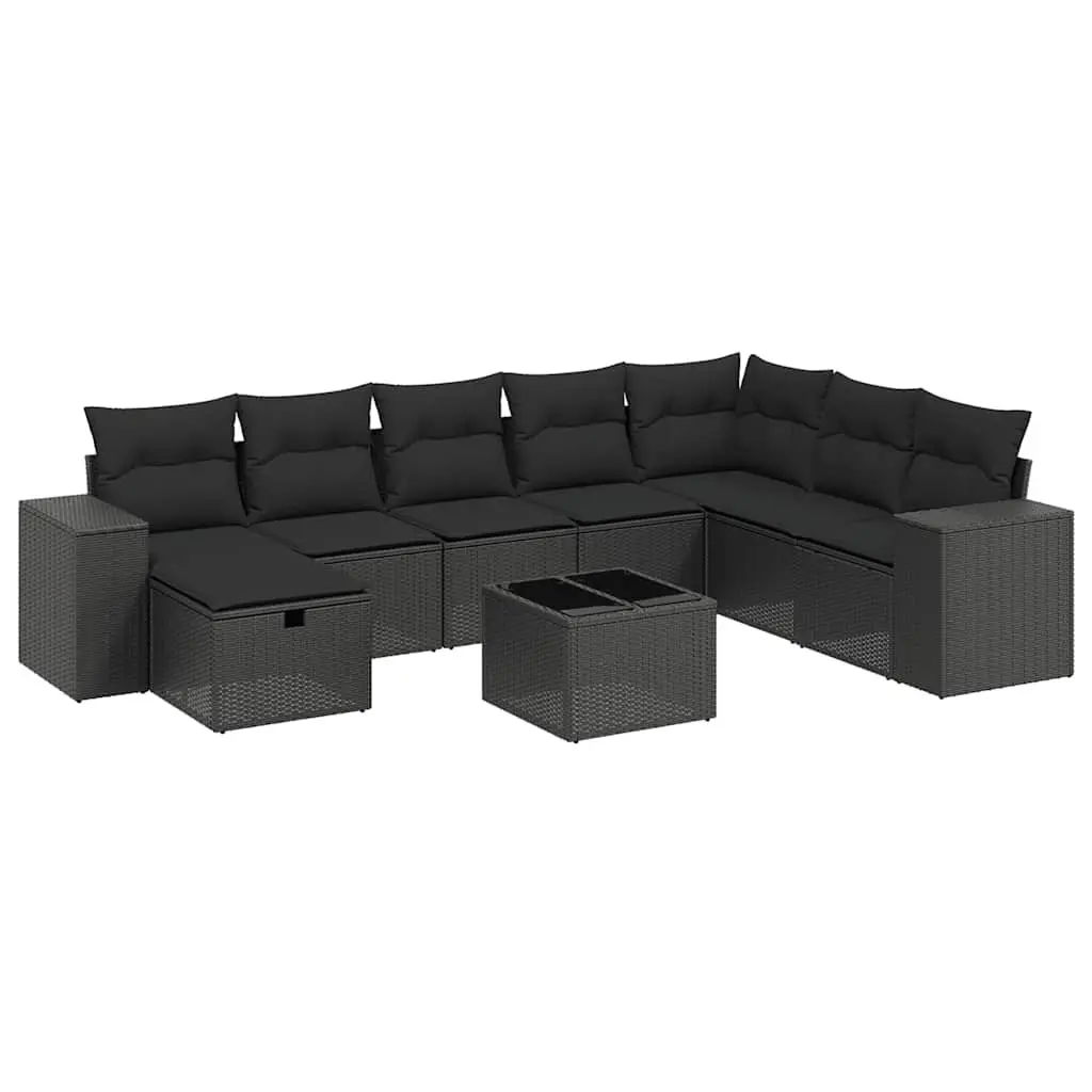 Garden Sofa Set 9 Piece Outdoor Furniture Patio Black Poly Rattan Modular with
