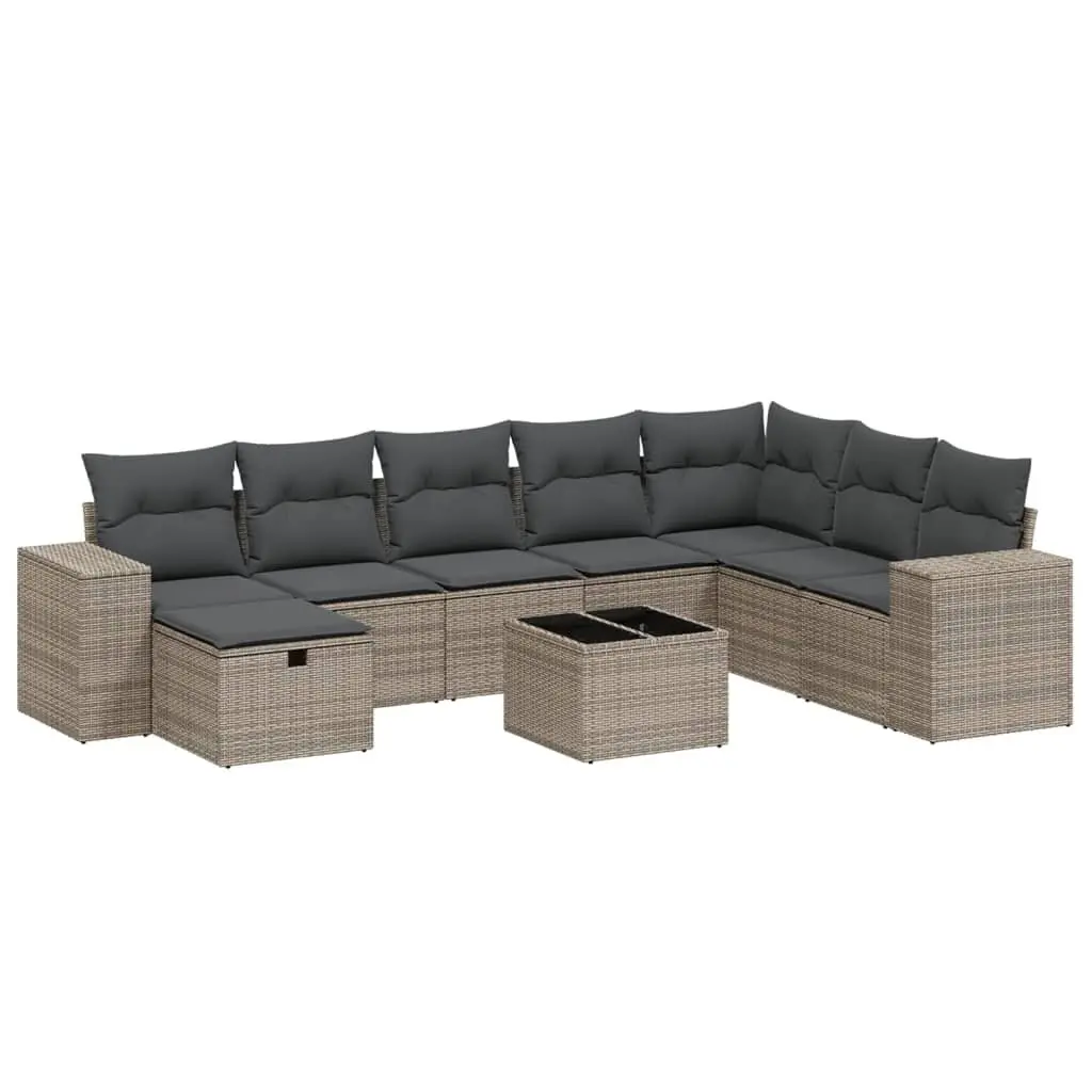 9 Piece Garden Sofa Set Poly Rattan Grey with Cushions