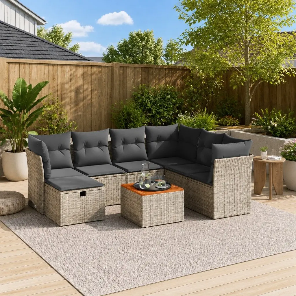 Garden Sofa Set 8 Piece Outdoor Furniture Grey Poly Rattan Cushions Patio