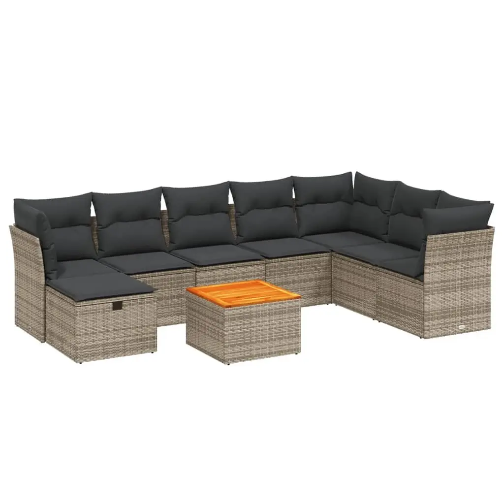 9 Piece Modular Outdoor Furniture Set Grey PE Rattan Sofa for Patio and Garden