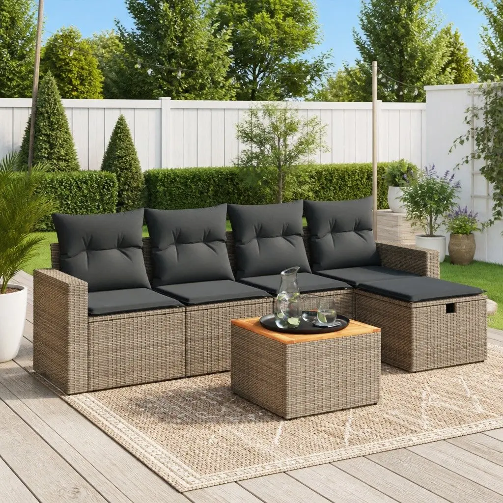 Garden Sofa Set PE Rattan 6 Piece Outdoor Furniture Grey