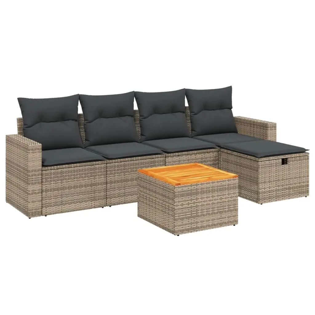 Garden Sofa Set PE Rattan 6 Piece Outdoor Furniture Grey